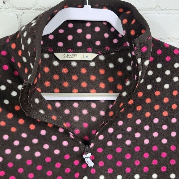 Old Navy Brown Fleece Polka Dot Quarter Zip Pullover Women's Medium Sweatshirt - Picture 3 of 8